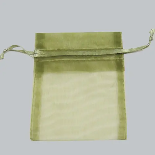 2W x 2-1/2H, Sheer Organza Satin Cord Gift and Wine Pouches, Moss