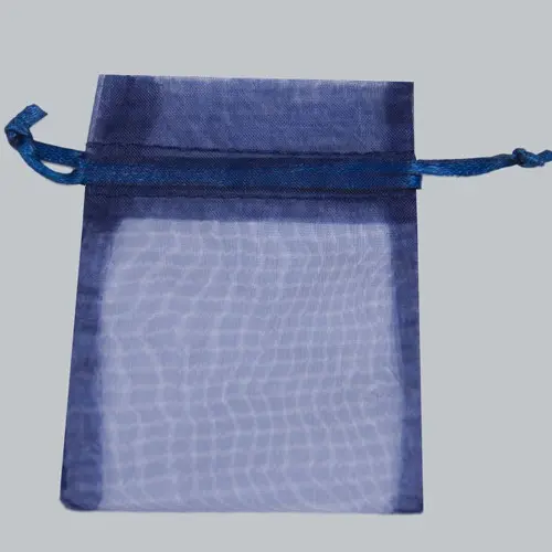 4W x 6H, Sheer Organza Satin Cord Gift and Wine Pouches, Navy Blue