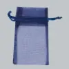 5W x 7H, Sheer Organza Satin Cord Gift and Wine Pouches, Navy Blue