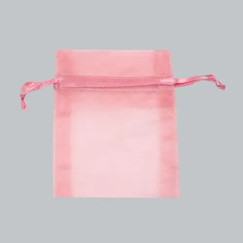 3W x 4H, Sheer Organza Satin Cord Gift and Wine Pouches, Mauve
