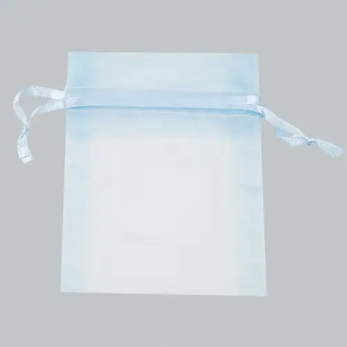 4W x 6H, Sheer Organza Satin Cord Gift and Wine Pouches, Light Blue