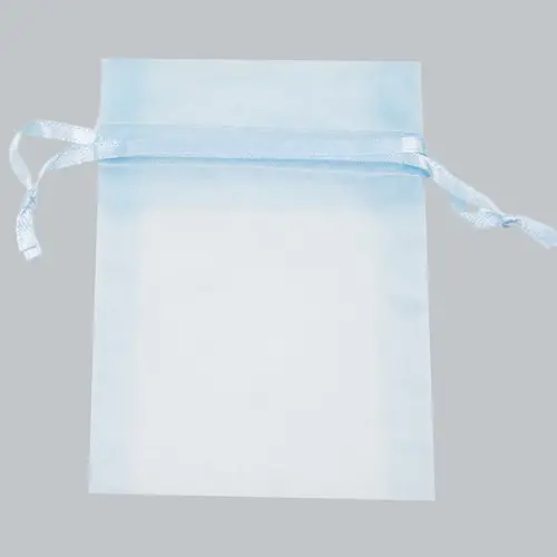 5W x 7H, Sheer Organza Satin Cord Gift and Wine Pouches, Light Blue