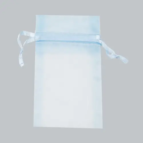 6W x 10H, Sheer Organza Satin Cord Gift and Wine Pouches, Light Blue