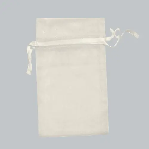 6W x 10H, Sheer Organza Satin Cord Gift and Wine Pouches, Ivory