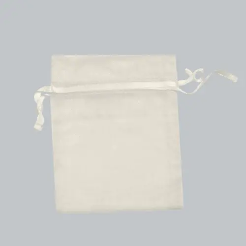 3W x 4H, Sheer Organza Satin Cord Gift and Wine Pouches, Ivory
