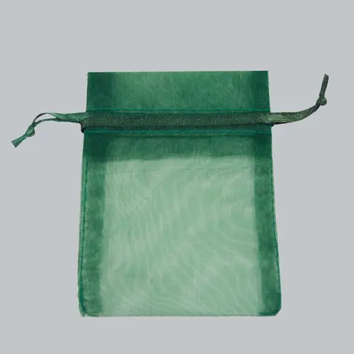 3W x 4H, Sheer Organza Satin Cord Gift and Wine Pouches, Hunter