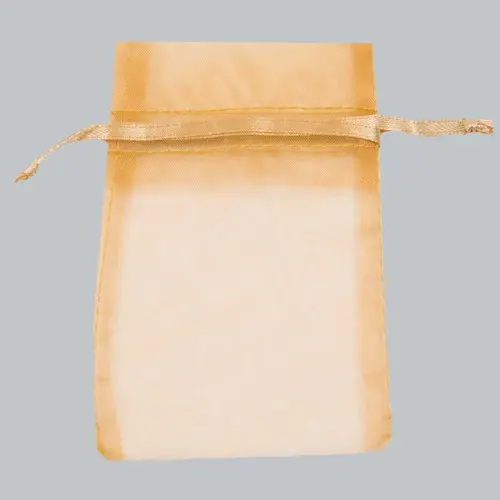 6W x 10H, Sheer Organza Satin Cord Gift and Wine Pouches, Gold