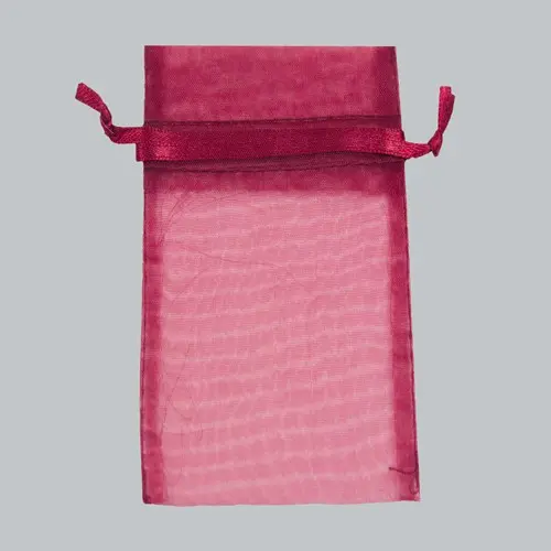 6W x 10H, Sheer Organza Satin Cord Gift and Wine Pouches, Burgundy