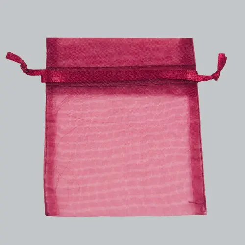 2W x 2-1/2H, Sheer Organza Satin Cord Gift and Wine Pouches, Burgundy
