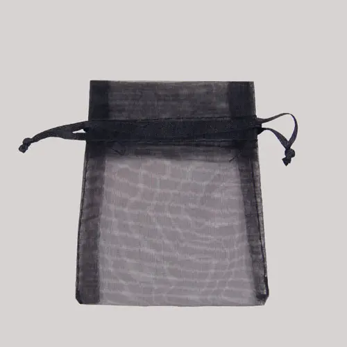 2W x 2-1/2H, Sheer Organza Satin Cord Gift and Wine Pouches, Black