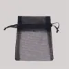 3W x 4H, Sheer Organza Satin Cord Gift and Wine Pouches, Black