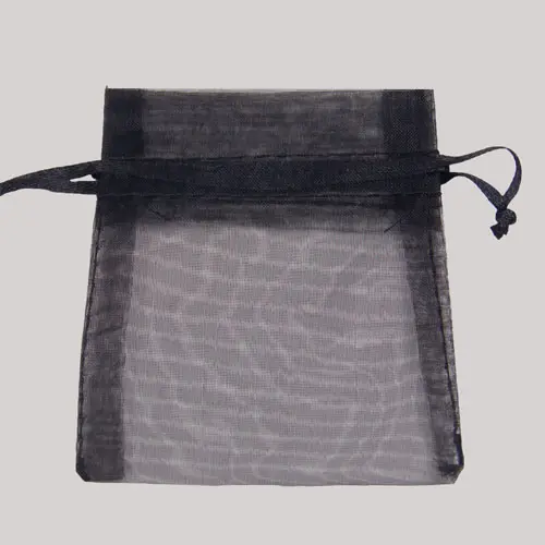 5W x 7H, Sheer Organza Satin Cord Gift and Wine Pouches, Black