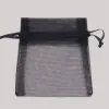5W x 7H, Sheer Organza Satin Cord Gift and Wine Pouches, Black
