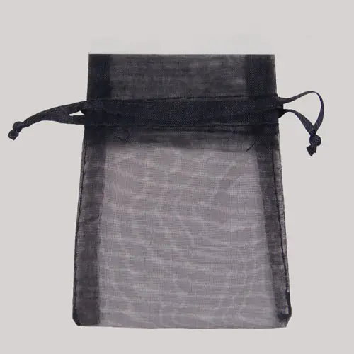6W x 10H, Sheer Organza Satin Cord Gift and Wine Pouches, Black