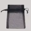 6W x 10H, Sheer Organza Satin Cord Gift and Wine Pouches, Black