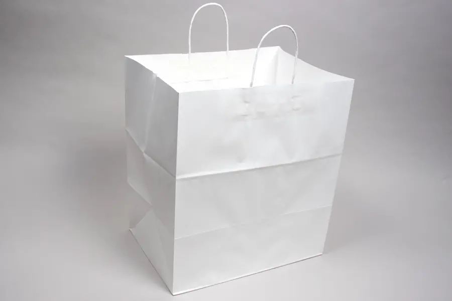 14W x 10D x 15-1/4H, White Kraft Paper Bags with Twisted Paper Handle