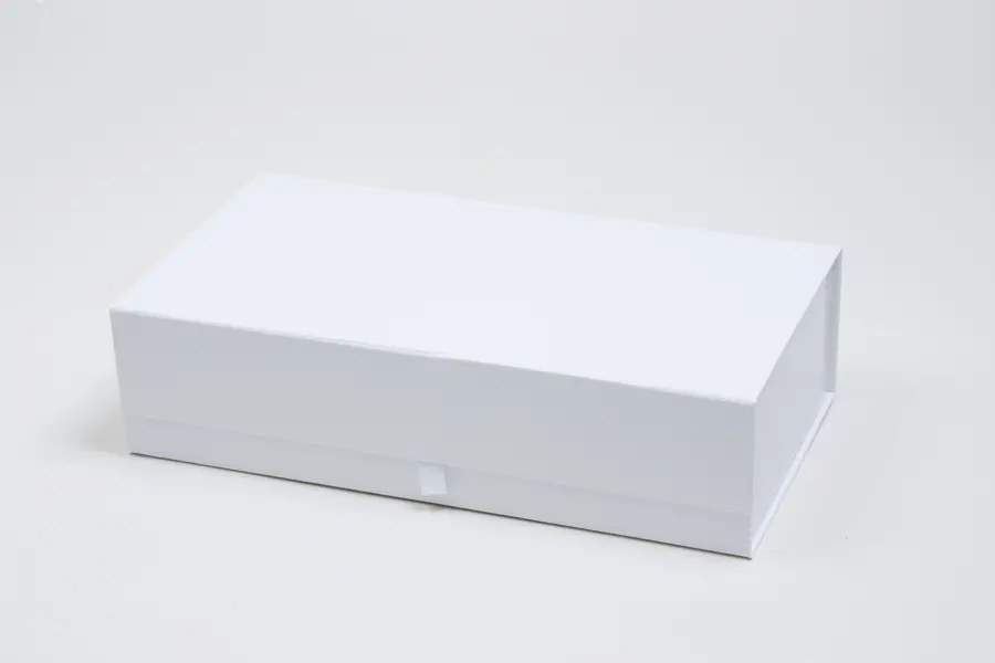 13-1/2L x 3-1/2W x 3-1/2H, Rigid Magnetic Wine Boxes, White Gloss, Double