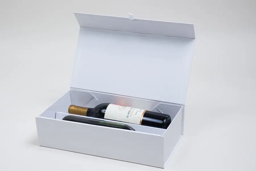 13-1/2L x 3-1/2W x 3-1/2H, Rigid Magnetic Wine Boxes, White Gloss, Double