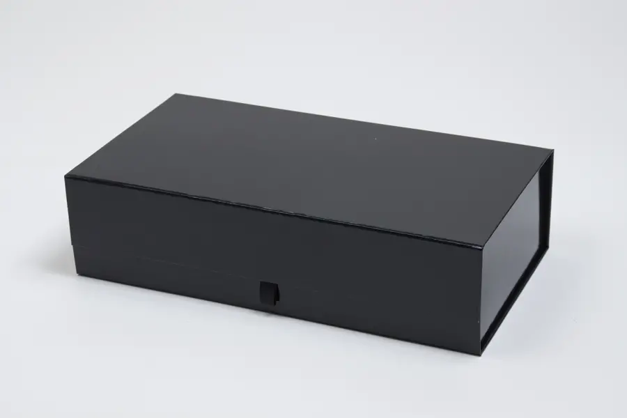 13-1/2L x 3-1/2W x 3-1/2H, Rigid Magnetic Wine Boxes, Black Gloss, Double