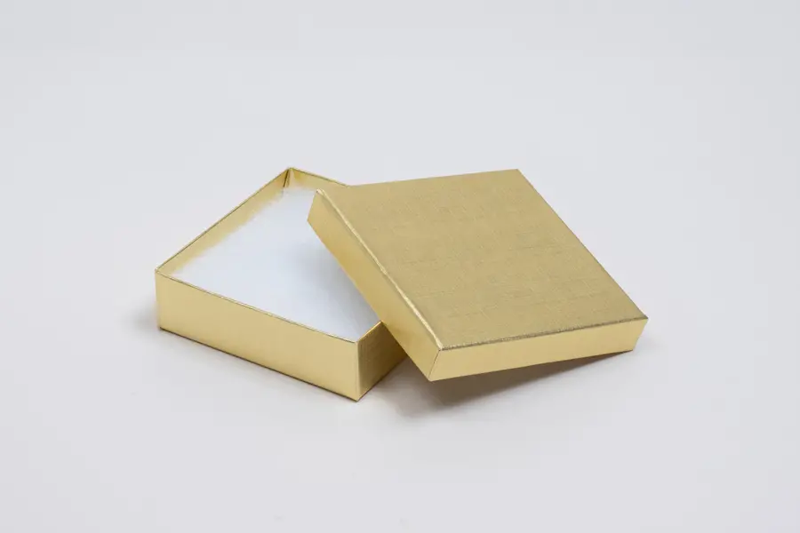3-1/2L x 3-1/2W x 1H, Textured Two-Piece Jewelry Boxes, Gold Linen