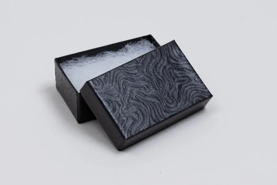 2-1/2L x 1-1/2W x 7/8H, 2-Piece Set-Up Jewelry Boxes w/Fiber Insert, Black Swirl