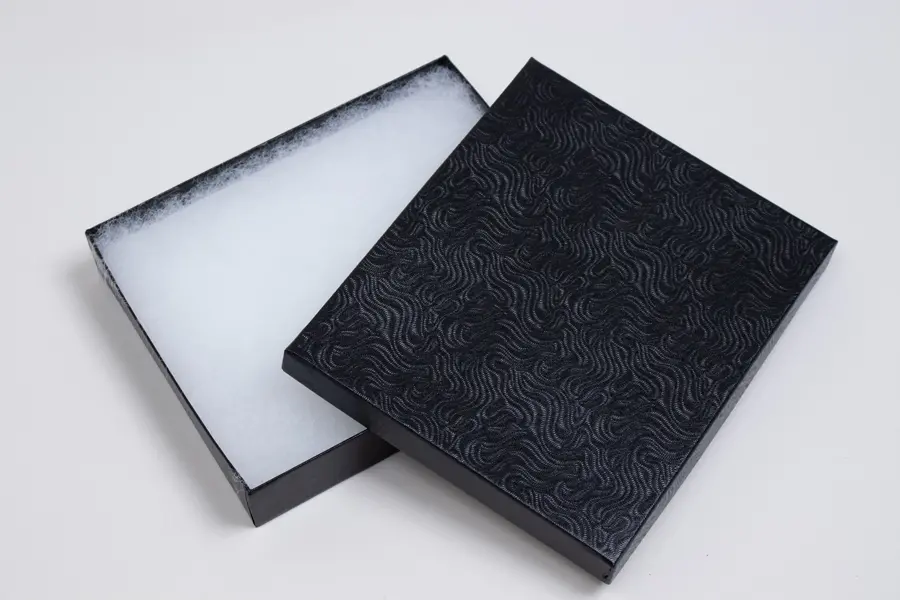 3-3/4L x 5-1/4W x 7/8H, 2-Piece Set-Up Jewelry Boxes w/Fiber Insert, Black Swirl