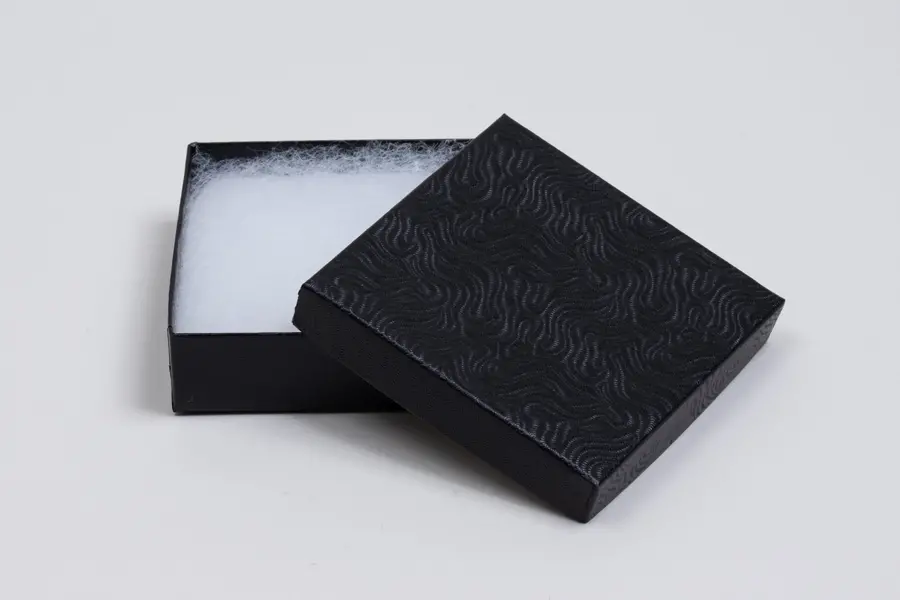 3-1/2L x 3-1/2W x 1H, 2-Piece Set-Up Jewelry Boxes w/Fiber Insert, Black Swirl