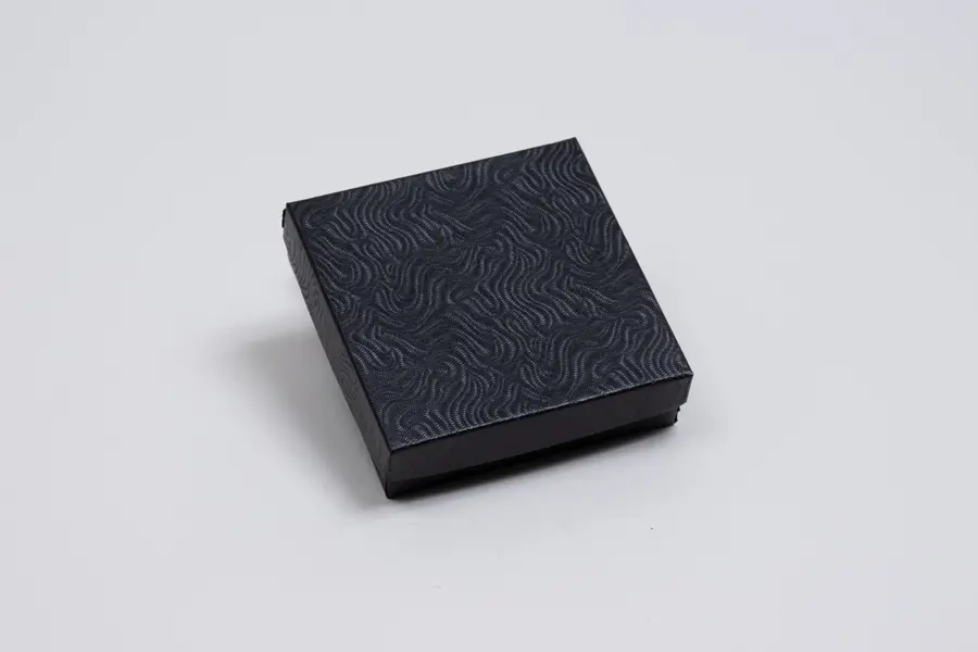 3-1/2L x 3-1/2W x 1H, 2-Piece Set-Up Jewelry Boxes w/Fiber Insert, Black Swirl
