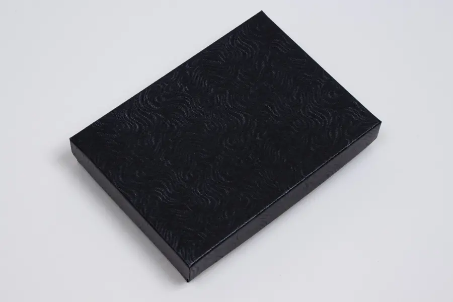 3-3/4L x 5-1/4W x 7/8H, 2-Piece Set-Up Jewelry Boxes w/Fiber Insert, Black Swirl