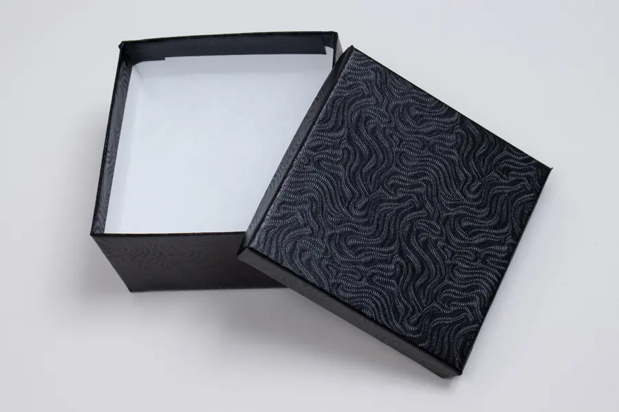 3-1/2L x 3-1/2W x 2H, 2-Piece Set-Up Jewelry Boxes w/Fiber Insert, Black Swirl