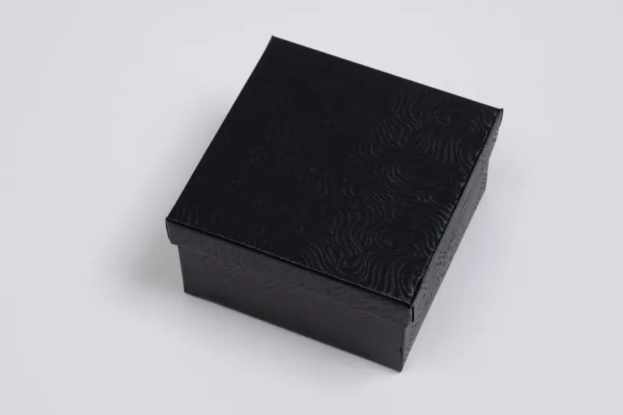 3-1/2L x 3-1/2W x 2H, 2-Piece Set-Up Jewelry Boxes w/Fiber Insert, Black Swirl
