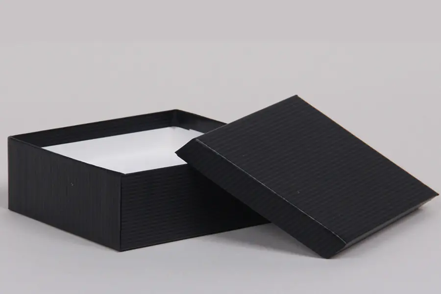 3-1/2L x 3-1/2W x 1-1/2H, 2-Piece Set-Up Jewelry Boxes w/Fiber Insert, Black Pinstripe