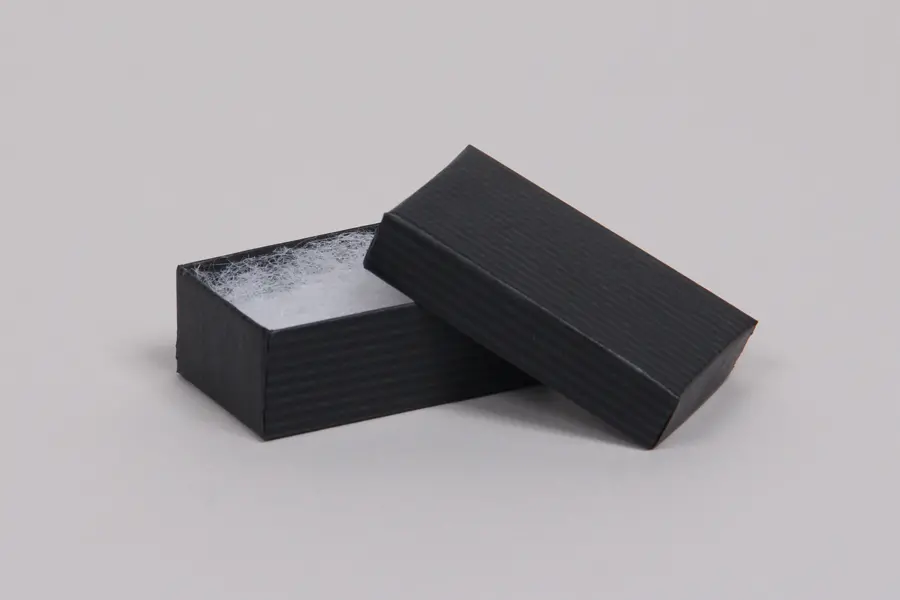 2-1/2L x 1-1/2W x 7/8H, 2-Piece Set-Up Jewelry Boxes w/Fiber Insert, Black Pinstripe