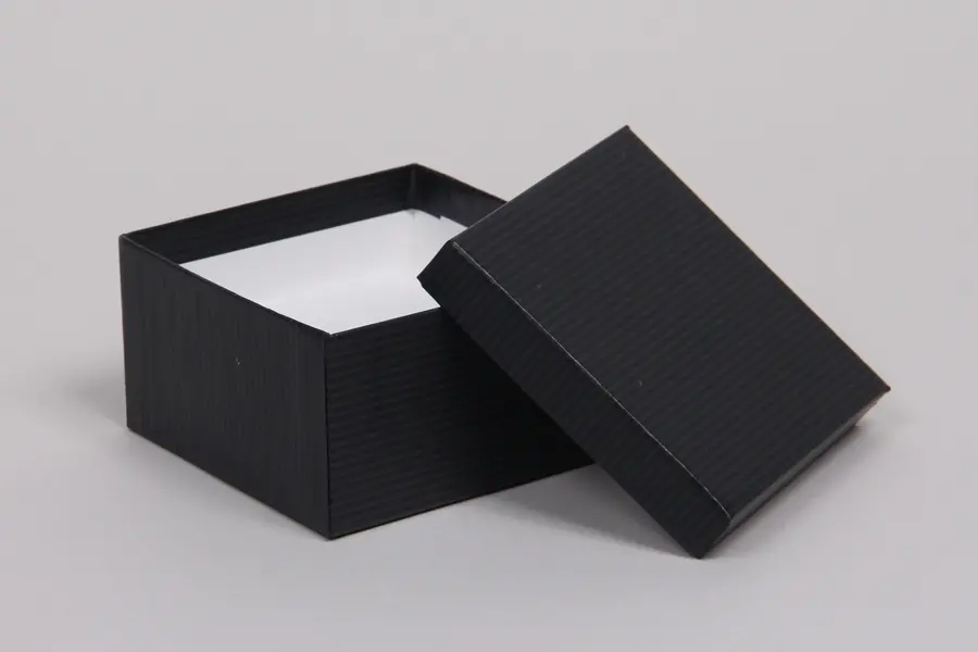 3-1/2L x 3-1/2W x 2H, 2-Piece Set-Up Jewelry Boxes w/Fiber Insert, Black Pinstripe