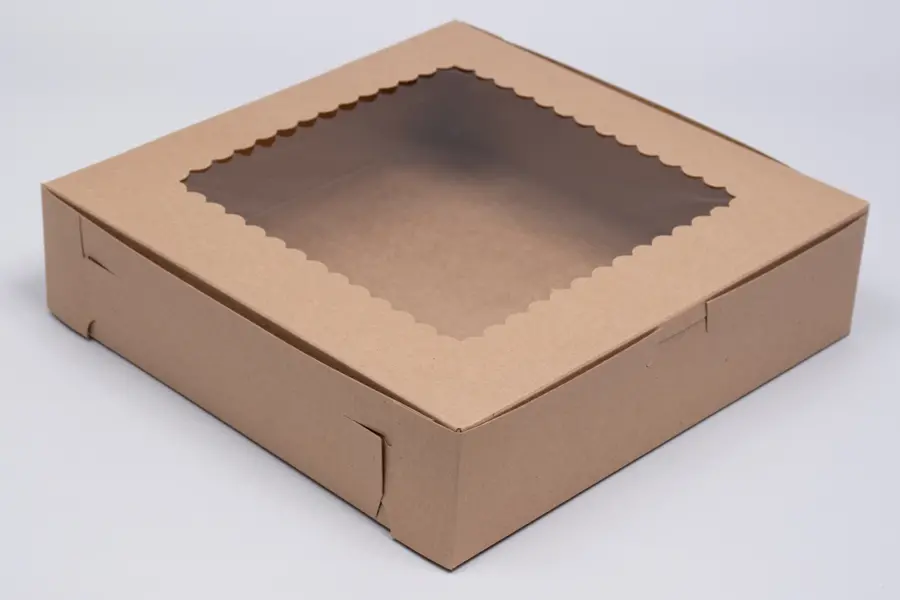 9L x 9W x 3H, Natural Kraft Bakery Boxes with Window, Kraft