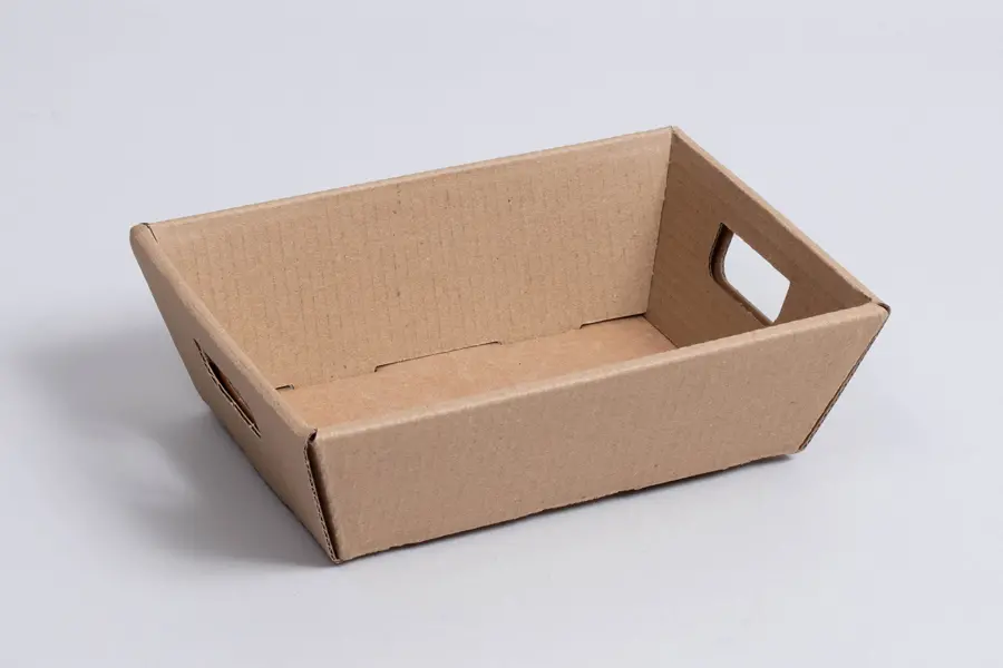 8-1/4W x 6L x 3-1/4H, Market Trays with Handles, Natural Kraft