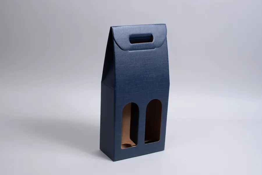 7L x 3-1/2W x 15H, Italian Wine Boxes, Juta Blue Linen
