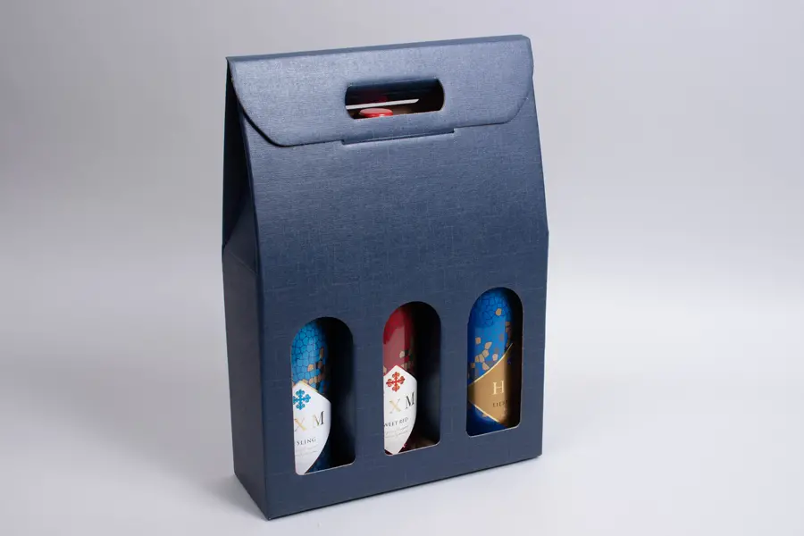 10-5/8L x 3-1/2W x 15H, Italian Wine Boxes, Juta Blue Linen