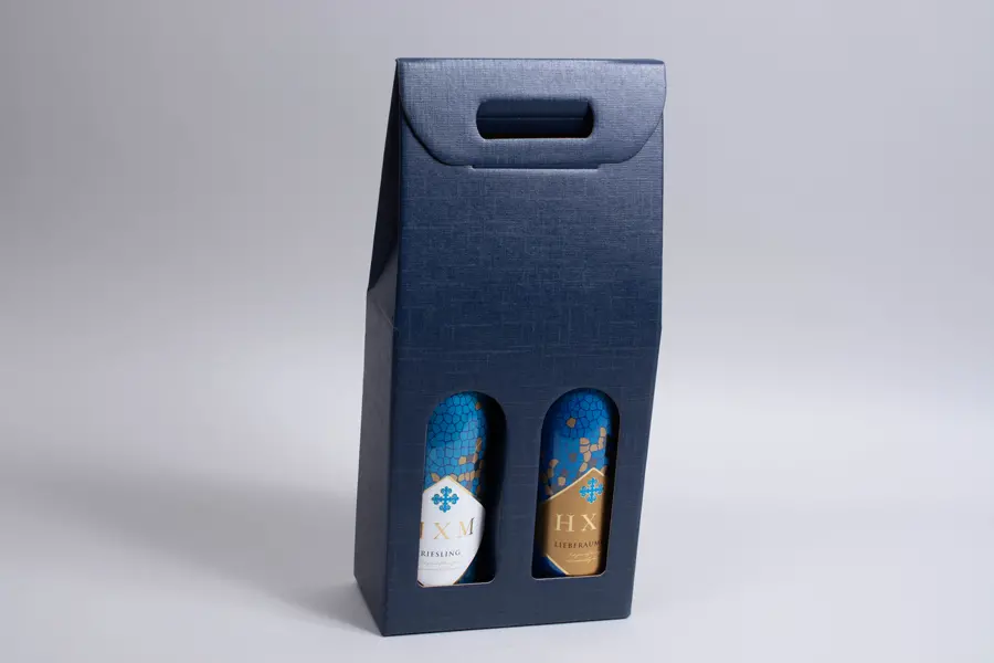 7L x 3-1/2W x 15H, Italian Wine Boxes, Juta Blue Linen