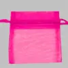 5W x 7H, Sheer Organza Satin Cord Gift and Wine Pouches, Hot Pink