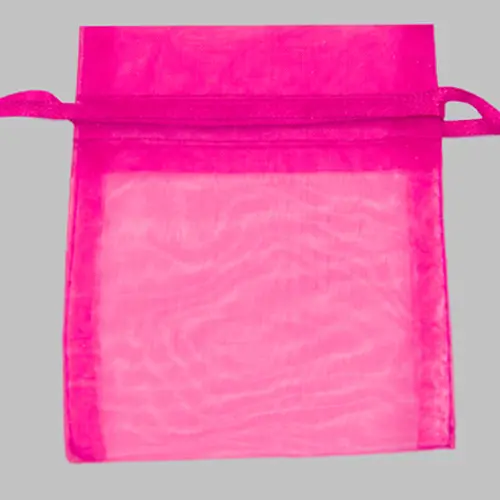 6W x 10H, Sheer Organza Satin Cord Gift and Wine Pouches, Hot Pink