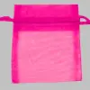 6W x 10H, Sheer Organza Satin Cord Gift and Wine Pouches, Hot Pink