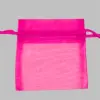 2W x 2-1/2H, Sheer Organza Satin Cord Gift and Wine Pouches, Hot Pink