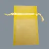 6W x 10H, Sheer Organza Satin Cord Gift and Wine Pouches, Yellow