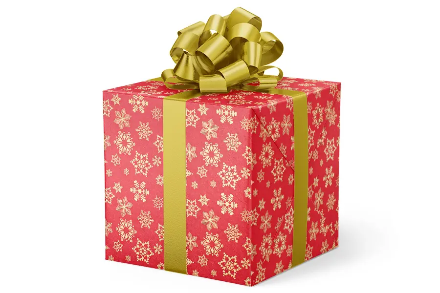 24W x 417 ft, Everyday Wrapping Paper, Red & Gold Snowflakes