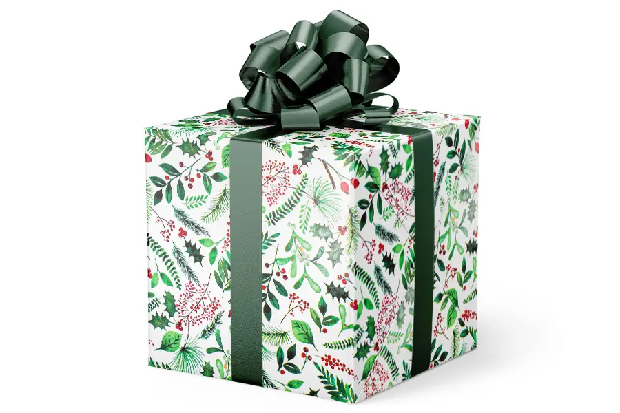 24W x 417 ft, Holiday Wrapping Paper, Watercolor Holly