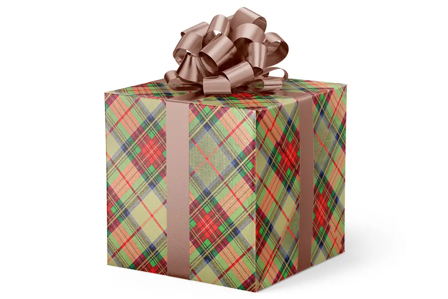 24W x 417 ft, Holiday Wrapping Paper, Traditional Gold Plaid