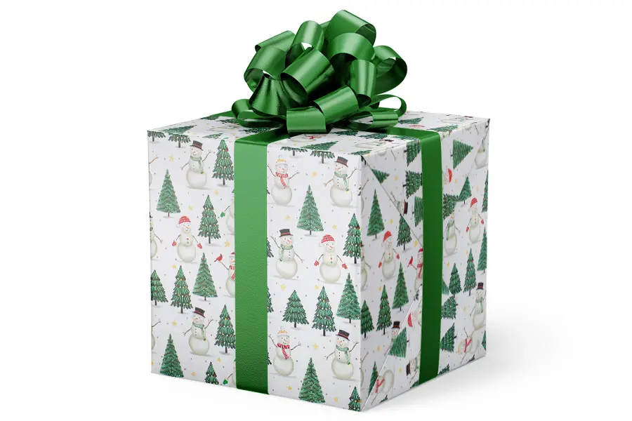 24W x 417 ft, Holiday Wrapping Paper, Snowmen & Trees