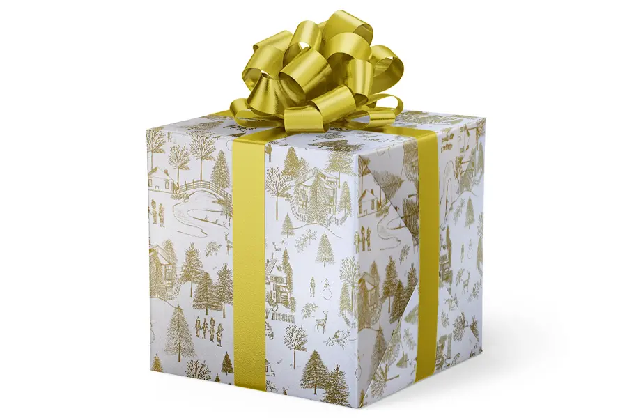 24W x 417 ft, Holiday Wrapping Paper, Gold Wintertown