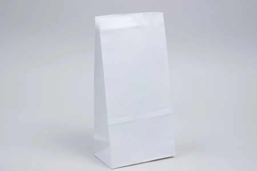 6-1/4W x 3-13/16D x 12-1/2H, Stand Up Paper Merchandise Bags, White